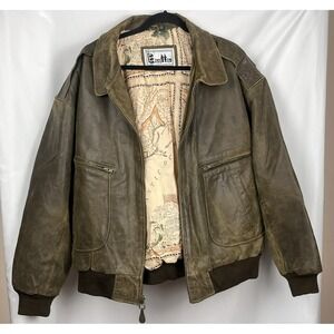 Vtg Excelled Leather Bomber Jacket 3XL Brown 4 Pocket Map Lined Aviator A-2 Coat